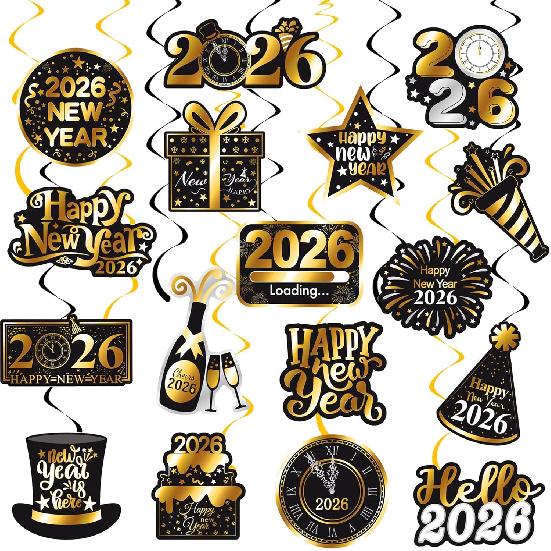 New Year Theme Party Supplies Happy 2026 New Year Hanging Swirls 20Pcs New Year's Eve Hanging Decorations 2026 Countdown Party Ceiling Streamers for