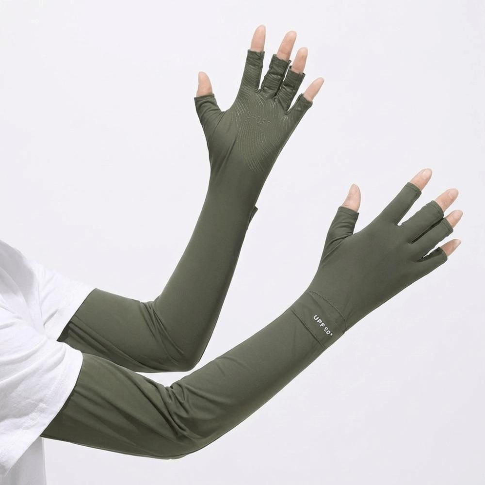 Non-slip Long Sleeve Solid Color Sunscreen Sleeve Gloves Simple Ice Silk Arm Sleeve  Riding