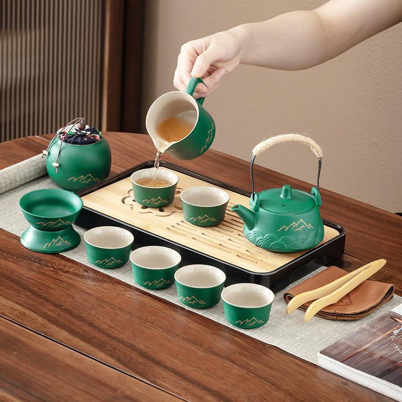 Retro ceramic elegant coarse pottery tea set business high-end souvenir