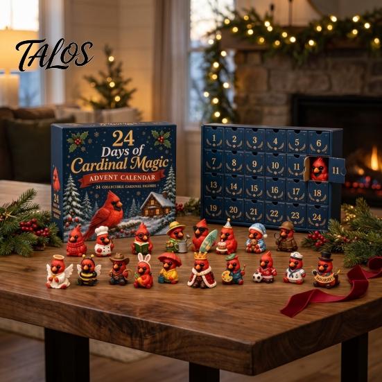 Collectible Doll Ornaments Red Bird Christmas Advent Calendar, 24 Unique Miniature Desk Decor Figurines, Tree Hanging for Holiday Gifts Calendar