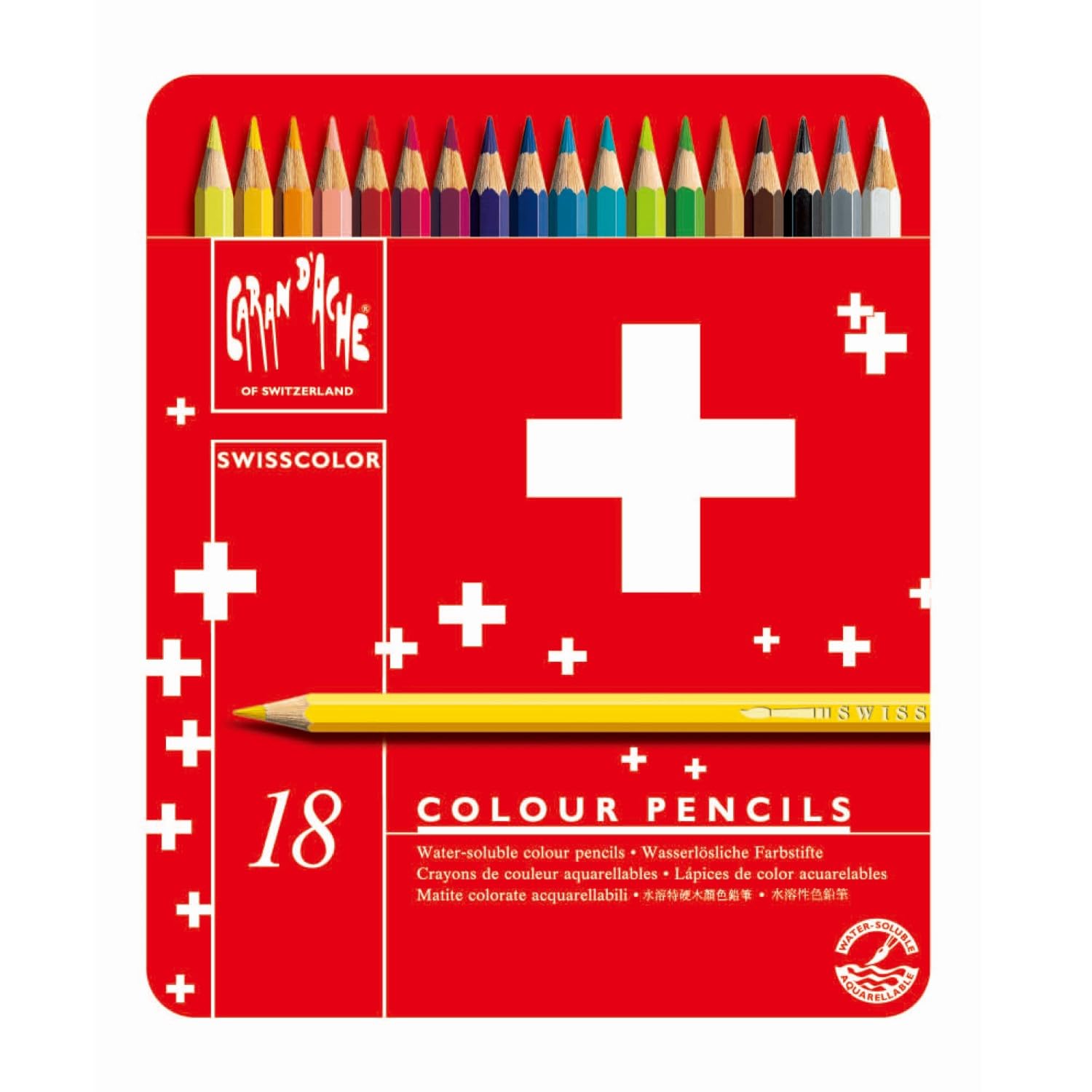 

Caran d Ache 1285-718 Swisscolor Water-Soluble Colored Pencils, 18-Color Set, Tin