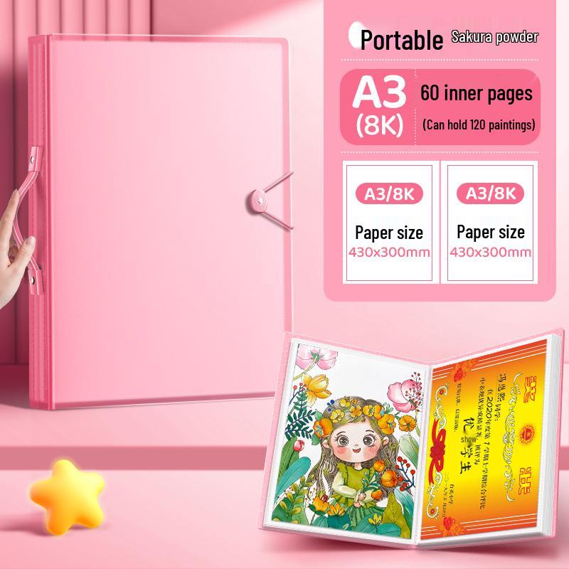 Art Portfolio Album: A3/A2/8K/4K Insert Type with 8 Storage Pockets for Children's Artwork