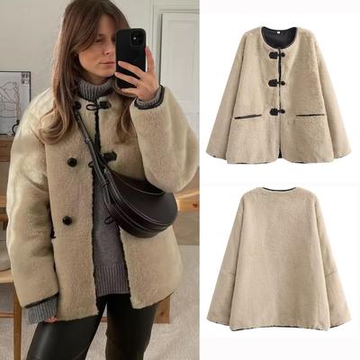 European & American Style Faux Fur Women's Winter Coat, Round Neck, Long Sleeve (8LS2445)