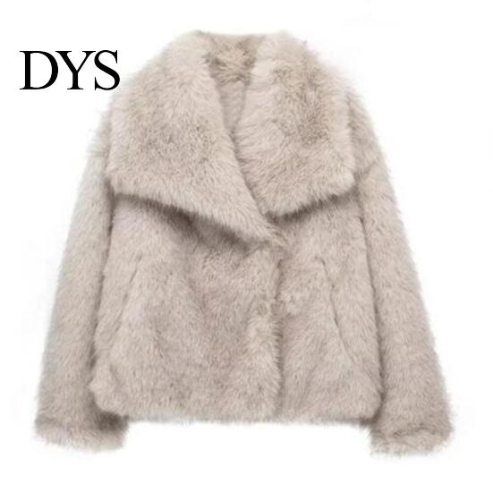 Individual Style Coat Auutmn Winter Lady Cardigan Faux Fur Thickened Plush Turn-down Jacket Collar Pure Color Long Sleeves Solid Women
