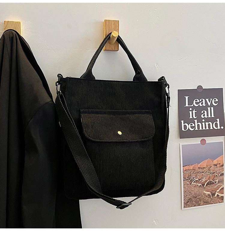 Minimalist Japanese Style Canvas Shoulder Bag For College Students With Zipper Closure