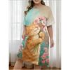 3D Print Dress Ladies Pajamas Floral Cat Printed Short Sleeve Large Size T-Shirt Going Out & Home Wear Ladies Pajamas
