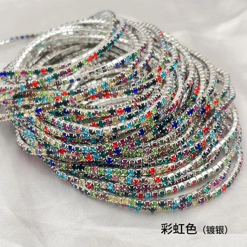 1Pcs Single Row Cubic Zirconia Tennis Bracelet Silver Color Elastic Bangle for Women Multi Layered Wearing Streetwear Jewelry