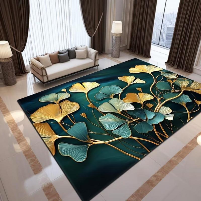 Luxury Ginkgo Biloba Printing Large Area Rug Non-Slip Wear-resistant Carpet for Living Room Bedroom Soft Floor Mat Home Decorate