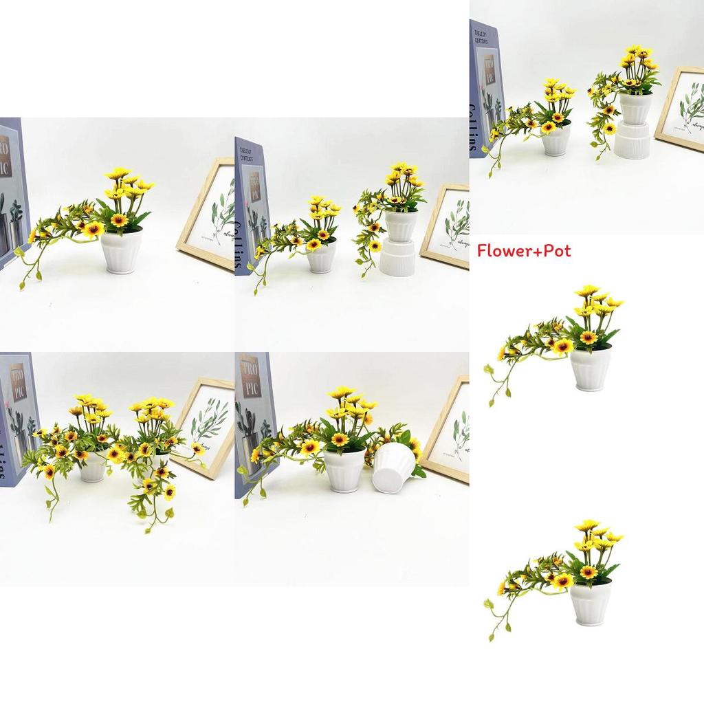 Sunflower Artificial Plant Mini Round Pot For Home Decor And Photography Props