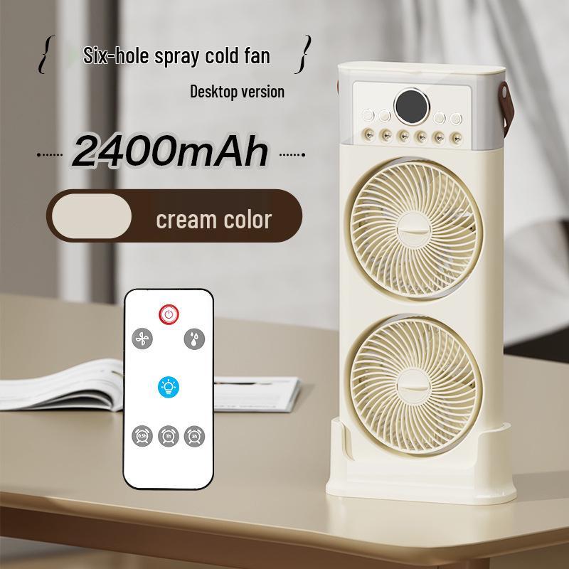Six/Five-hole Desktop Cold Air Fan & Humidifier with Remote Control for Office/Dorm.