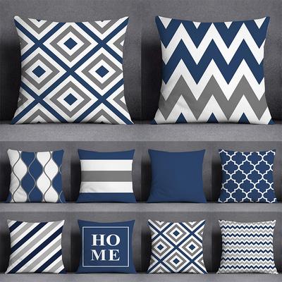 Cushion Cover Geometric Pattern Polyester Blue Grey Pillowcase Upholstery Sofa Throw Pillow Home Decor Pillowcas