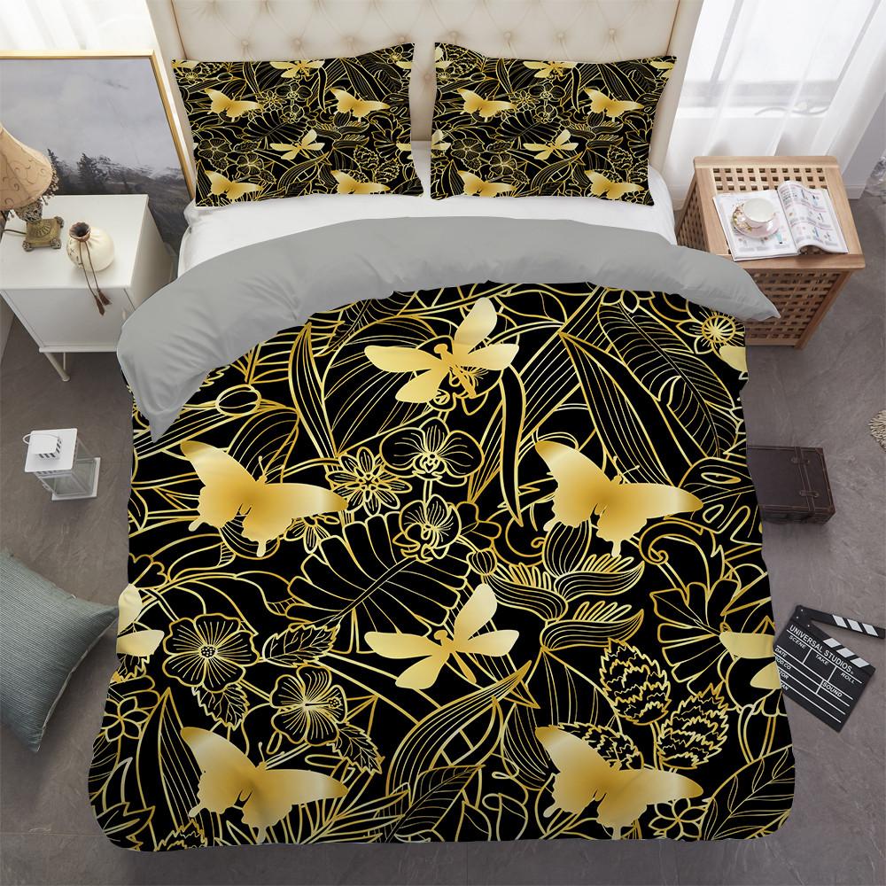 Schmetterling Bettbezug Set 3D Druck Lila Insekt Verträumt Leicht King Queen Bettdeckenbezug für Kind Junge Mädchen Polyester Bettwäscheset