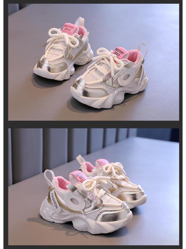 Girls' Trendy 2024 Spring Dad Sneakers - Versatile, Soft Sole, Mesh Sports Shoes for Kids