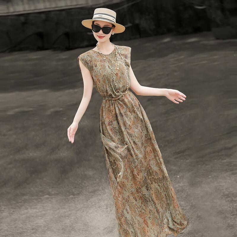 French Print Cross-Strap A-Line Dress