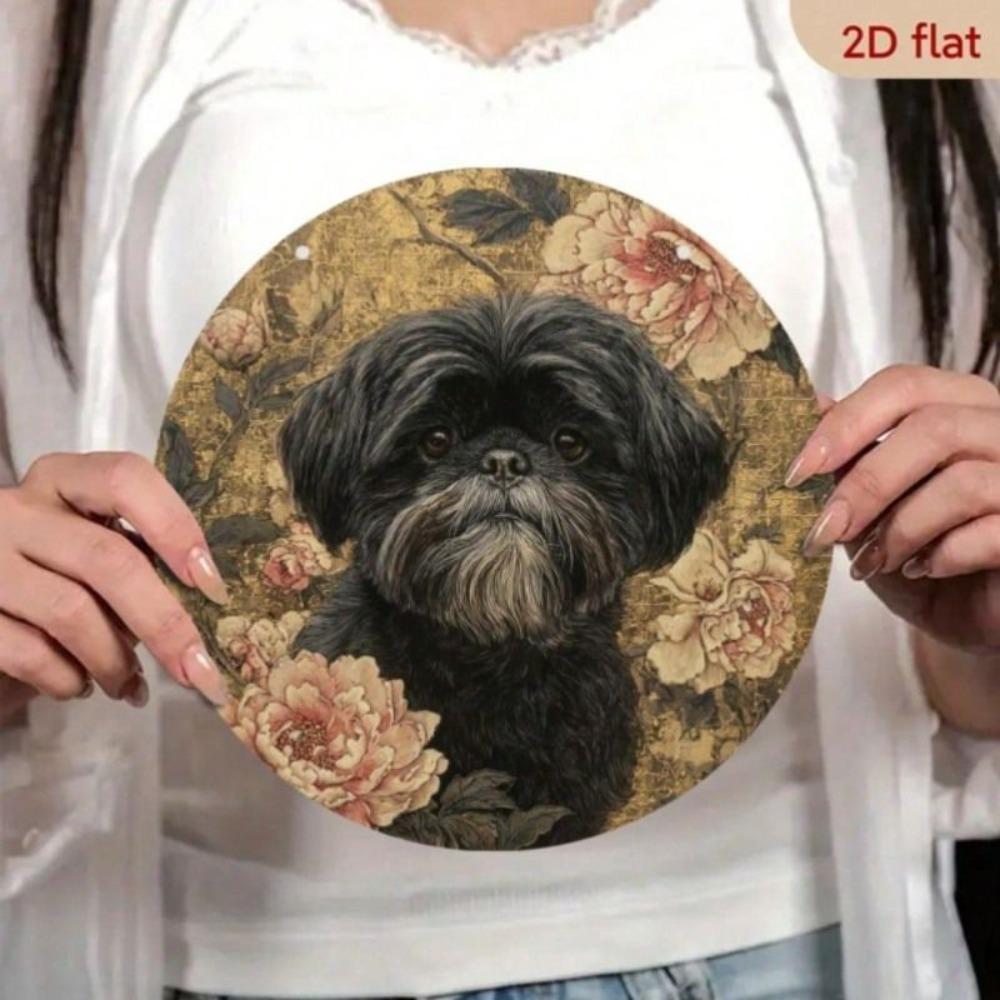Shih Tzu Round Aluminum Wall Sign 8 Inch Outdoor Decor with Hole