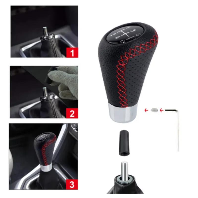 Universal 5 Speed Manual Leather Red Stitch Gear Shift Knob Car Gear Stick Shift Knob Lever Manual Transmission M8 M10 M11 M12