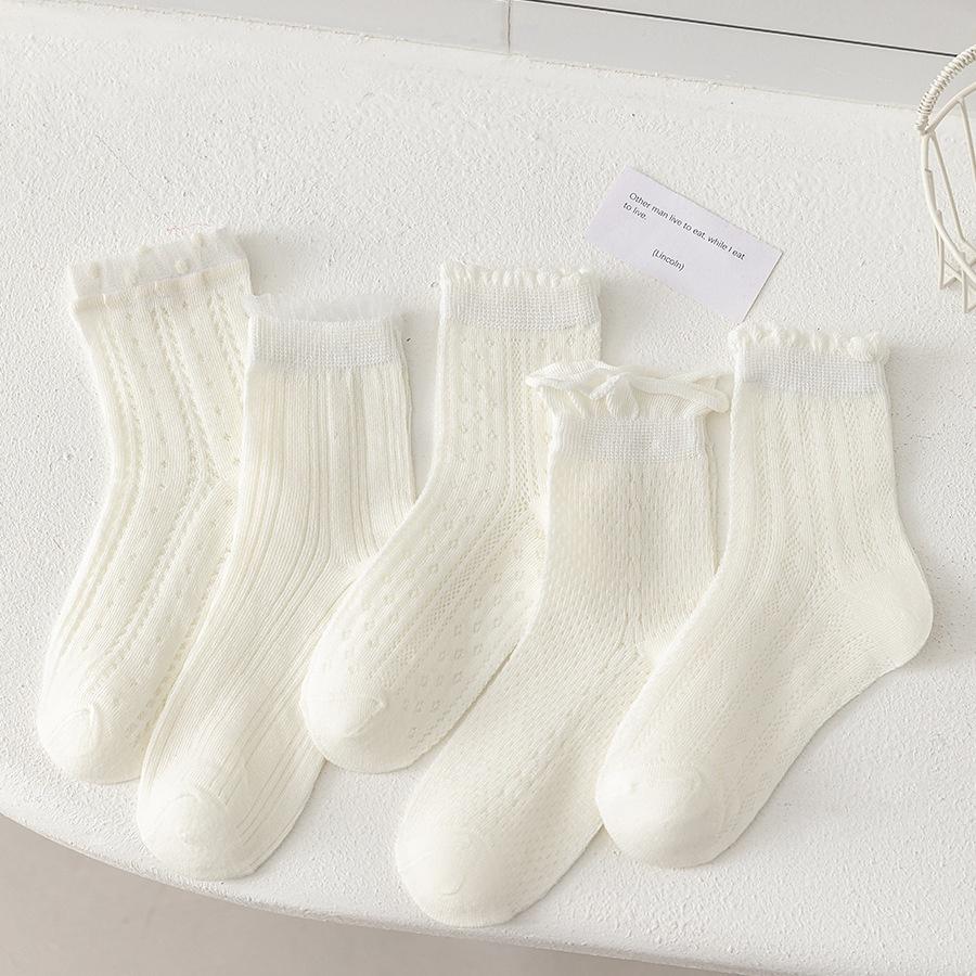 5 Pairs Girls Summer Mesh Lace Socks Thin Breathable Sweet Princess Fashion Children Socks For Age 2-12 Years Old