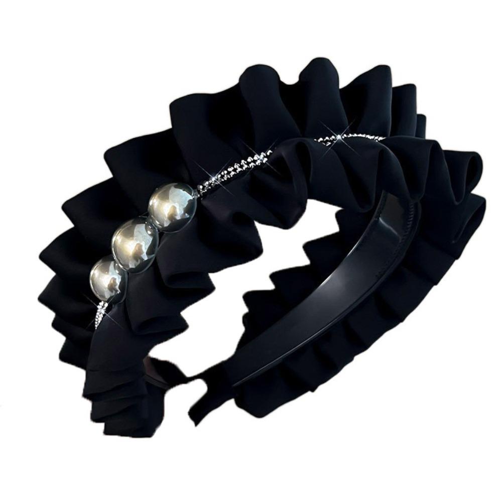 Rhinestone Black Hairband Cloth Wrinkle Headband Luxury Women Hair Hoop  Daily