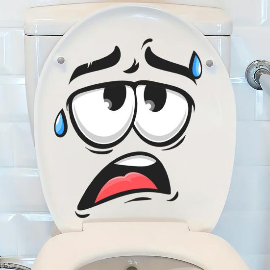 Funny Expression Toilet Sticker Humorous Toilet Seat Cover Sticker Self Adhesive Expressive Face Toilet Lid Decal for Bathroom Washroom Wall Decor