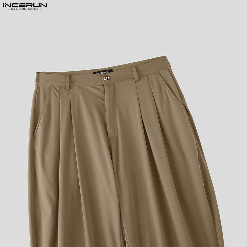 INCERUN Men Zipper Waist Casual Long Drop-crotch Pants Harem Trousers
