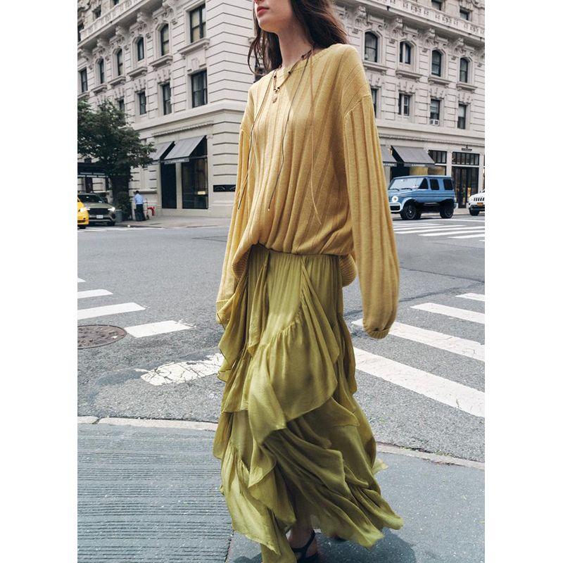 Summer New Product Women's Clothes Ins Style Laminated Decoration Asymmetric Hem Mid-Waist Midi Skirt Skirt 0148042