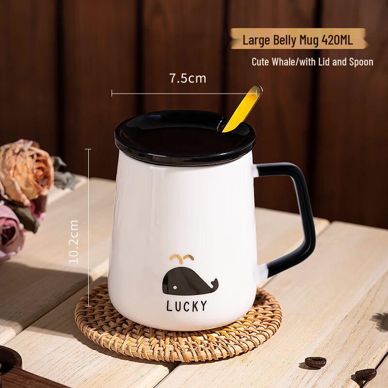 Yudefeng Cute Whale Ceramic Mug with Lid and Spoon