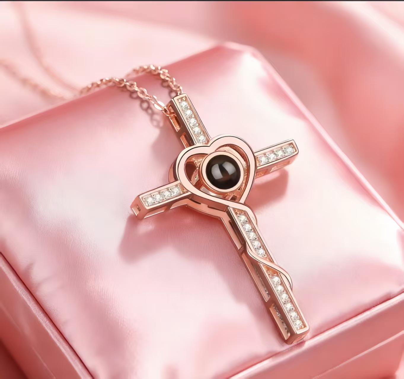 

Кулон с перекрестной проекцией со 100 языками Я люблю тебя , кулон с пользовательской фотографией - Идеально для Рождества и Дня святого Валентина розового золота