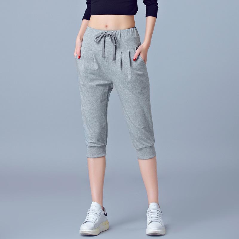 

Укороченные брюки с высокой талией для женщин, летние тонкие спортивные брюки, свободные брюки-шаровары, 200 катти, толстая мм, большой размер, повседневные женские брюки M