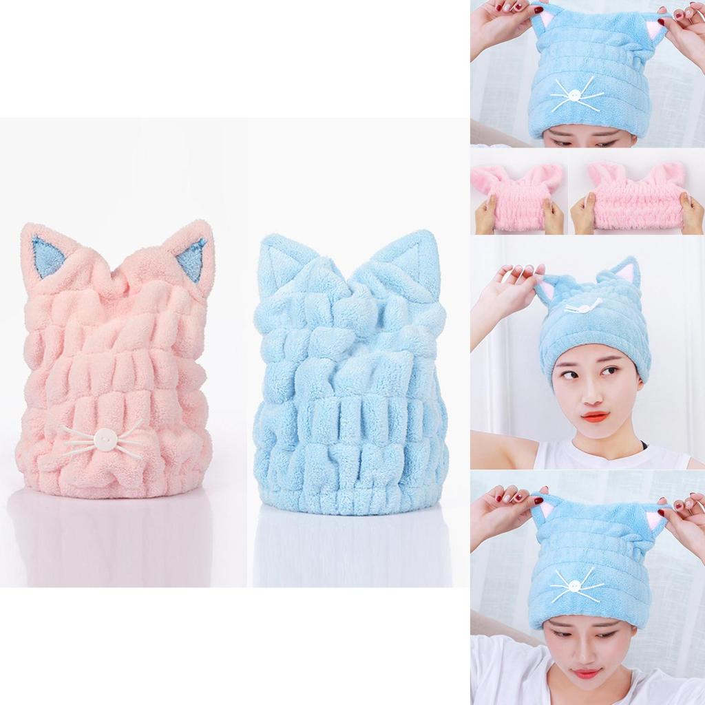 Adjustable Hair Drying Cap Hair Wrap Towel Featuring Cute Cat Ears Design**