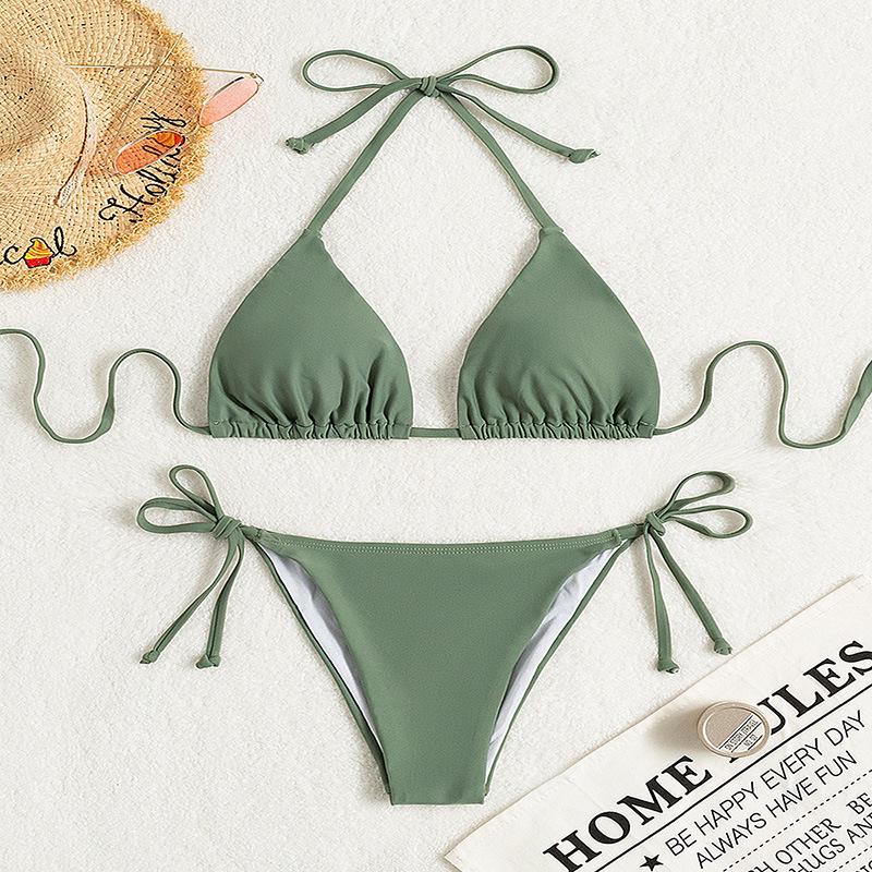 Bikini perizoma con coppe triangolari multicolore 2024: Costume da bagno sexy con allacciatura all'americana, a vita bassa per donna
