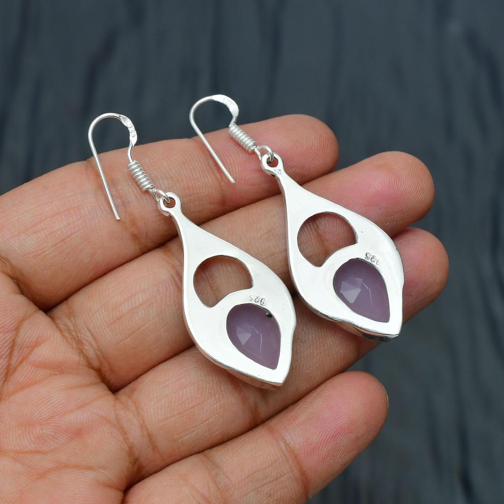 Rose Chalcedony Gemstone Handmade 925 Sterling Silver Jewelry Earring