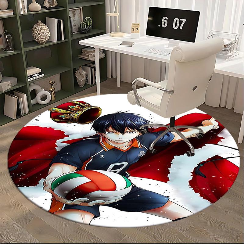 1pc Haikyuu Kageyama Tobio Round Carpet - Anime Design Chair Mat, Anti-Slip Rug for Office, Home Decor, Living Room