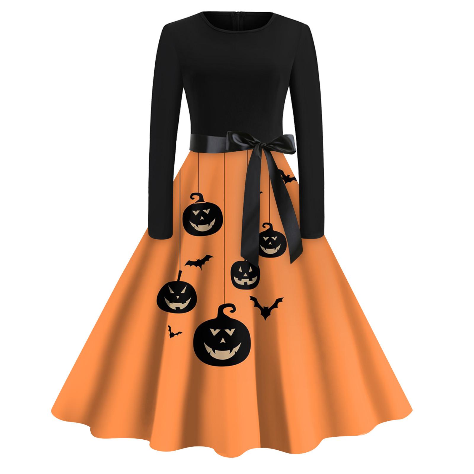 

Жіноча Хеллоуїнська сукня-кльош з довгим рукавом і круглим вирізом, вечірні повсякденні сукні XL імбирний