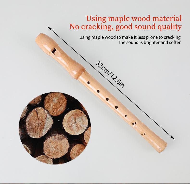 All-Wood German Eight-Hole Soprano Recorder for Children - Beginner Flute Wind Instrument