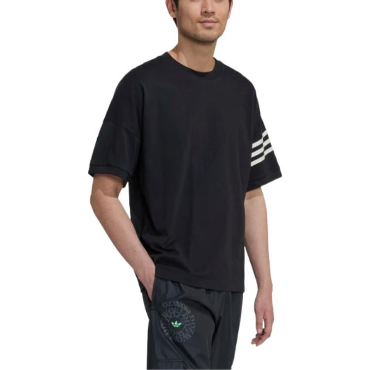 Adidas Originals Kleeblattstreifen Lässiges Sport Kurzarm T-Shirt Herren Oberteile Schwarz HM1875