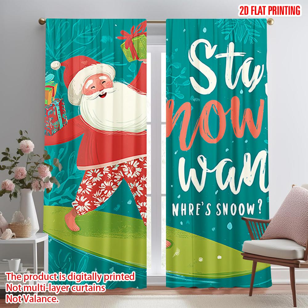 

2pcs,2D plane printing Popular Curtain Panels Playful Surfing Santa & Festive Gifts Versatile Polyester Fabric (without rod) 52.50×116.00 CM 2pcs