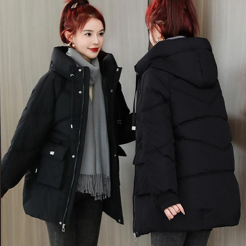 Winter Hooded Parkas Women Thicken Warm Mid Long Outwear for Woman Pockets