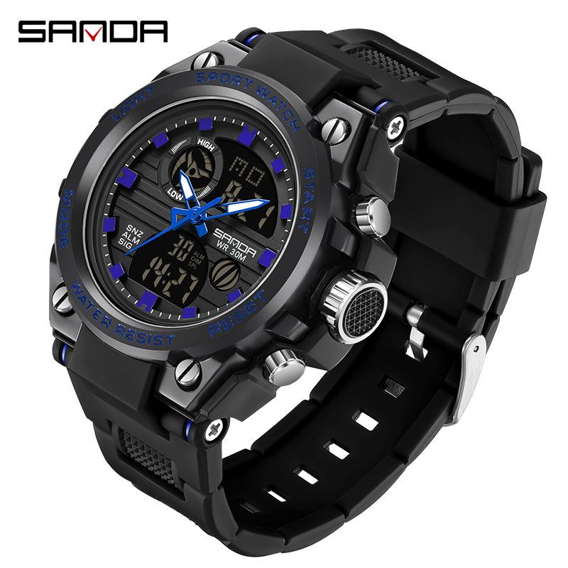 SANDA Fashion Trend Electronic Watch Multifunctional Waterproof Wristwatch