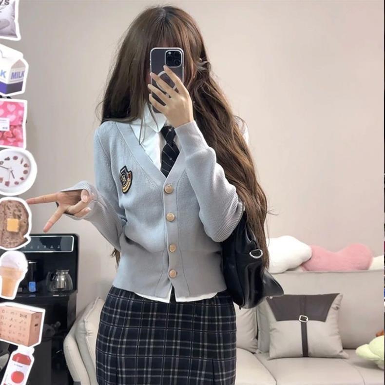 Amerikanischer College-Stil Schlankheits-Cardigan - Süßer, Hot Girl Langarm Strickpullover