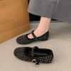 Fashion Women Flat Shoes Vulcanize Designer Loafers Diamond Rivet Mary Jane Shoes Woman Studded Crystal Women Flats Ballet Lolita Shoes