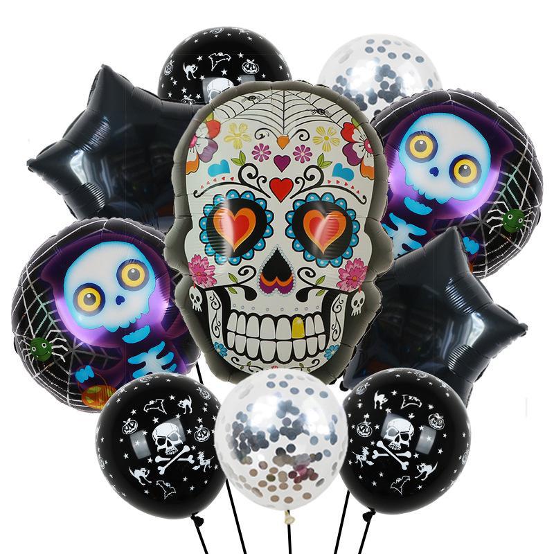 Halloween Pumpkin Cat Skull Ghost Aluminum Film Alien Latex Balloon Set Family Holiday Arrangement Gift