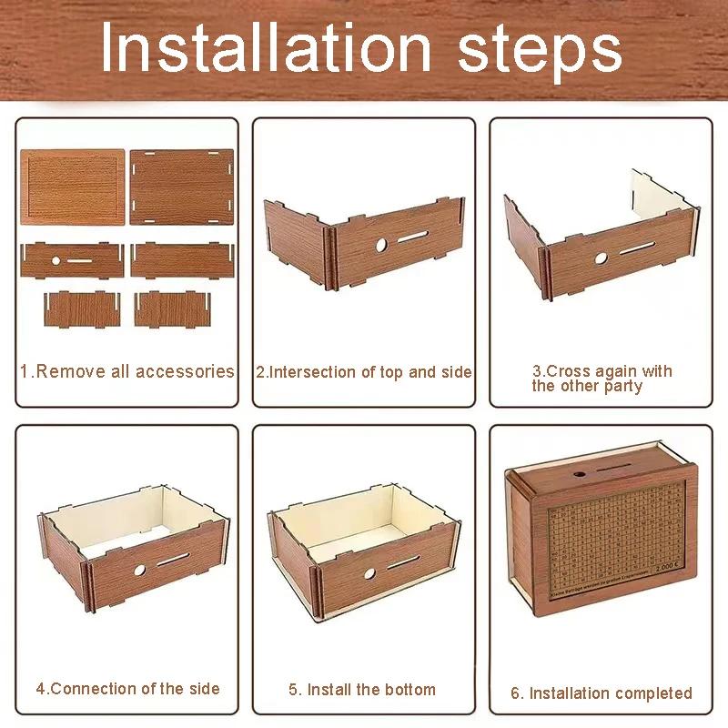 Pușculițe din lemn, cutii de numerar, cutii de numerar reutilizabile asamblate, decorațiuni pentru casă, cu obiective de economisire și cifre 3000/10000