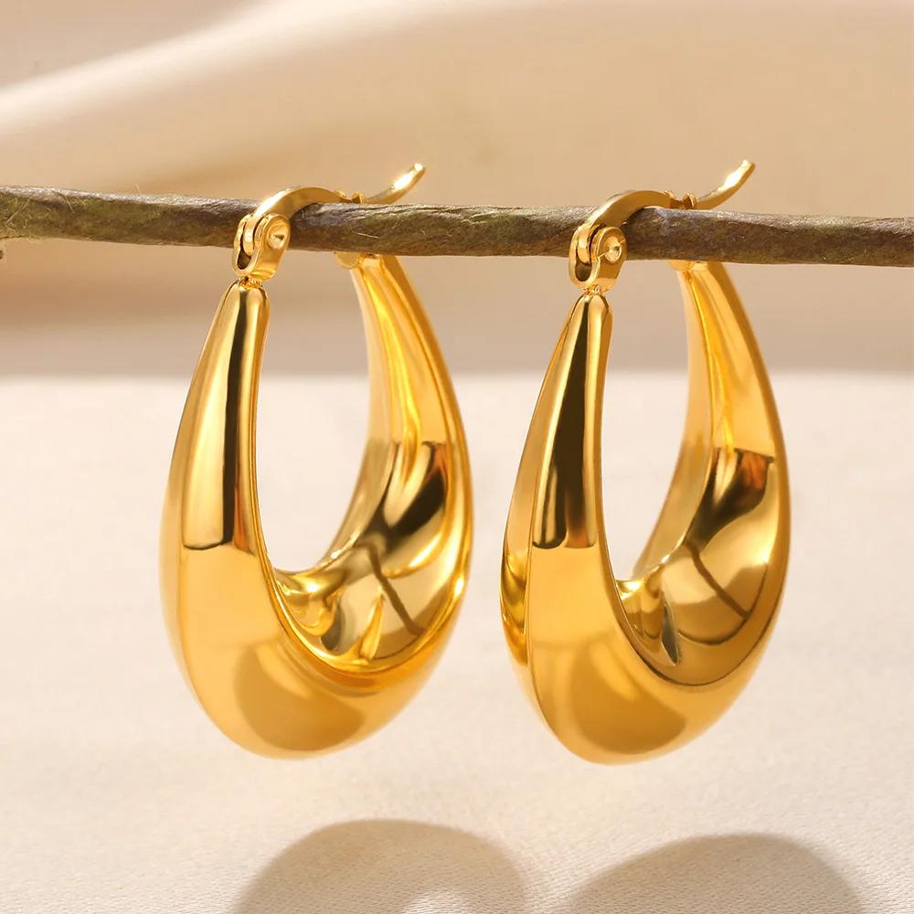Chunky Geometric Earrings For Women Gold Color Stainless Steel Earring Female Fashion Party Wedding Jewelry Gift Bff
