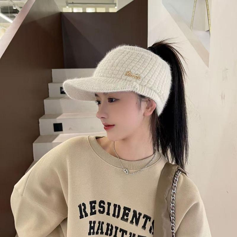 Women S Warm Ponytail Open Top Knit Hat Autumn Winter Versatile
