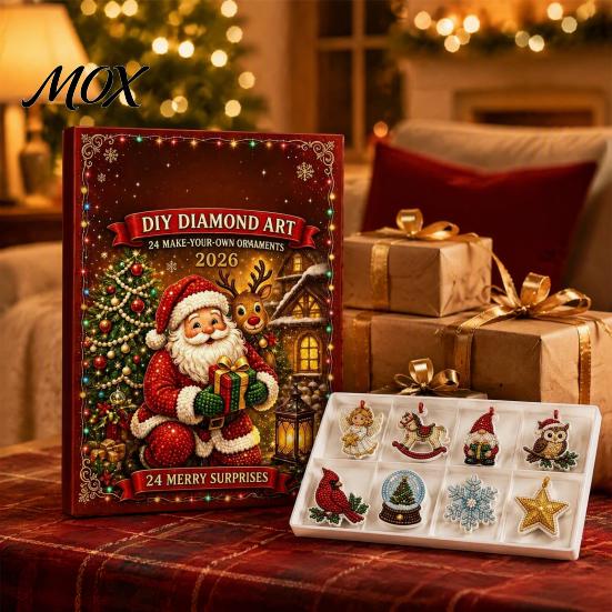 Decorative Christmas Art for Family Ornament Advent Calendar, Faux Diamond DIY Kit, Sparkling Ornaments Hanging Holiday Tree Mantel Decor Festive