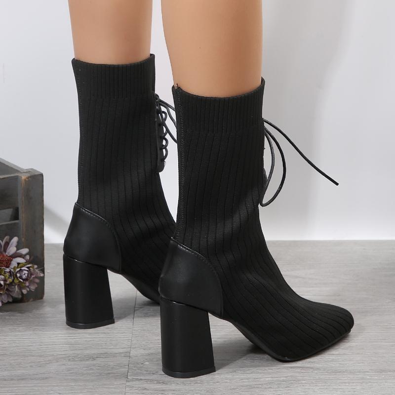 Women Knit Socks Shoes Stretch Fabric Women Luxury Ankle Boots Pointed Toe High Heels Slip-On Sock Heeled Chelsea Boots Size 43