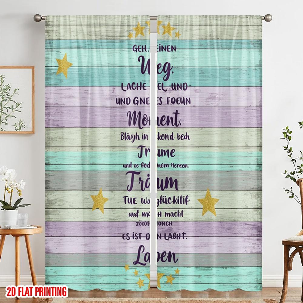2pcs 2D Flat Printing Curtain Dream Believe Follow Heart Life Fabric Without Electricity Family Party for Living Room Outdoor