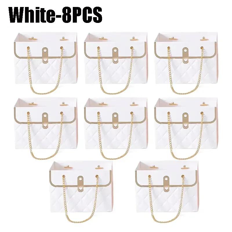 Flower Bags for Bouquets Small Flower Boxes for Arrangements with Metal Chain Cute Purse Paper Gift Box Floral Packing Tote Bags