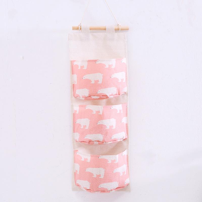 Three-Pocket Cotton Linen Over-the-Door Hanging Storage Bag