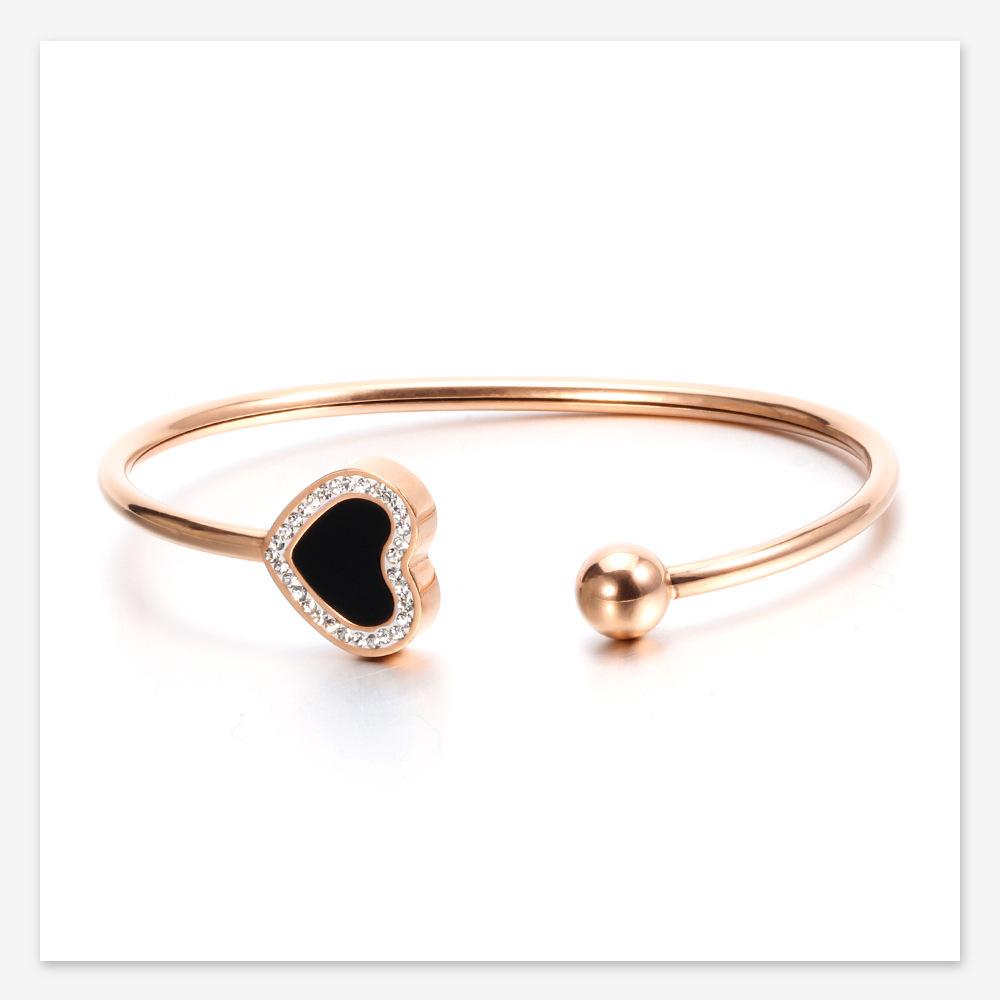 European Stainless Steel Rhinestone Heart Bracelet - Fashionable 16MM Openable Design for Women